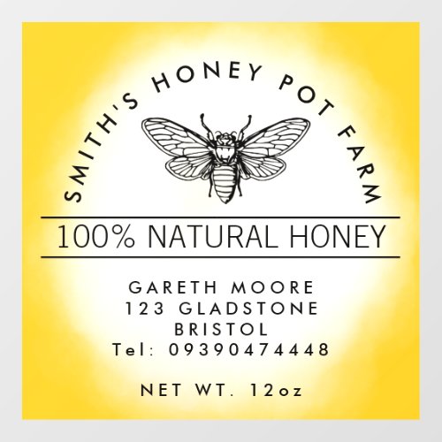 Yellow honey bee jar square sticker farm shop 