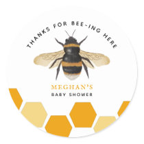 Yellow Honey Bee Theme Baby Shower Classic Round Sticker