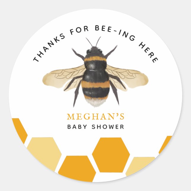 Yellow Honey Bee Theme Baby Shower Classic Round Sticker (Front)