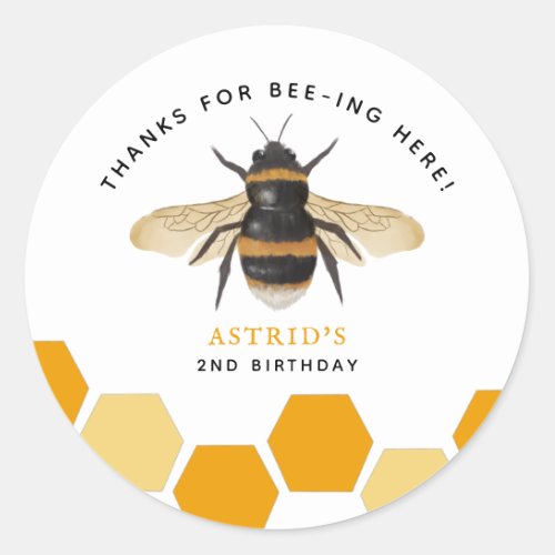 Yellow Honey Bee Theme Birthday Party Classic Round Sticker