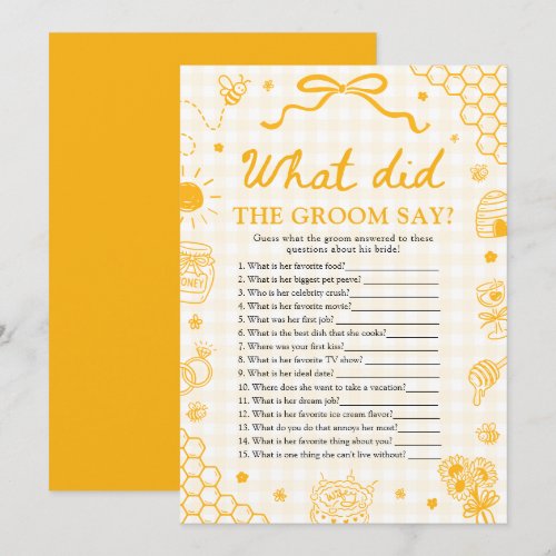 Yellow Honey Bee What Did The Groom Say Game Invitation