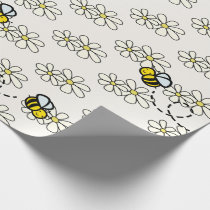 Yellow Honey Bee & White Daisy Pattern Cream Wrapping Paper
