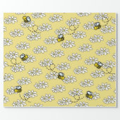 Yellow Honey Bee & White Daisy Pattern Wrapping Paper (Flat)
