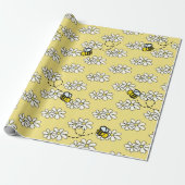 Yellow Honey Bee & White Daisy Pattern Wrapping Paper (Unrolled)