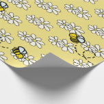 Yellow Honey Bee & White Daisy Pattern Wrapping Paper<br><div class="desc">This cute wrapping paper features a light mustard yellow background with patterns of honey / bumble bees and white daisies. Change the background color and personalize for your needs. You can find more matching products at my store.</div>