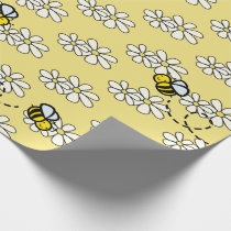 Yellow Honey Bee & White Daisy Pattern Wrapping Paper