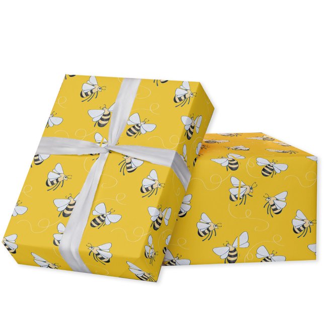 Yellow Honey Bee Wrapping Paper (Yellow honey bee gift wrapping paper)