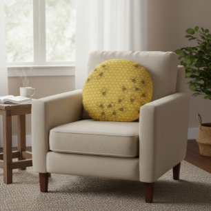 Yellow Honey Bees & Honeycombs Round Pillow