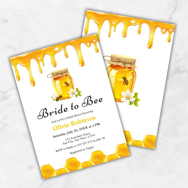 Yellow Honey Bride to Bee Bridal Shower  Invitation (Yellow Honey Bride to Bee Bridal Shower Invitation )