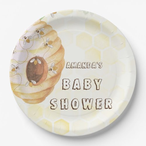 yellow honey bumble bee baby shower  paper plates