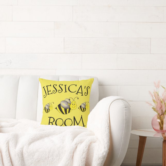 Yellow Honey Bumble Bee Bumblebee Personalized Throw Pillow (Couch)