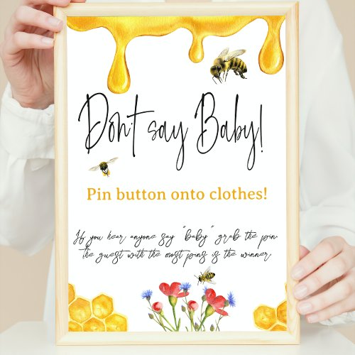 Yellow Honey Bumble Bee Dont Say Baby Shower Game Poster