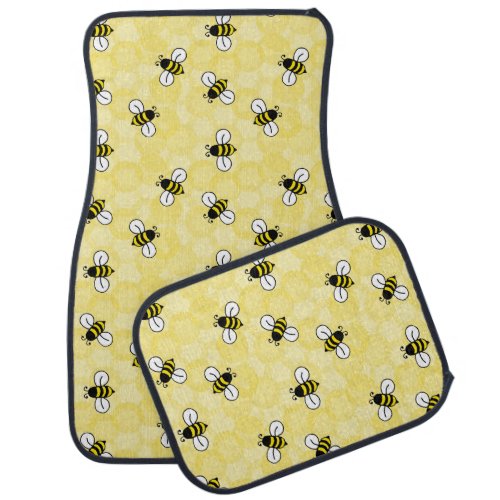 Yellow Honey Comb Bumble Bees Car Floor Mat