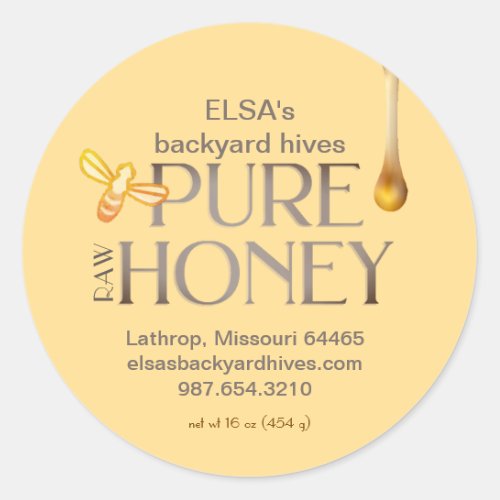 Yellow Honey drip Label with Bee