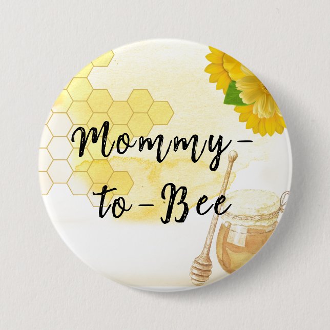 Yellow Honey Floral Mother to Bee Baby Shower Button (Front)