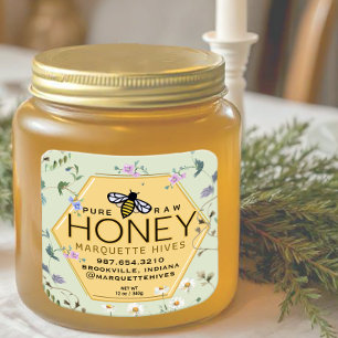 Yellow Honey Hexagon Label Wildflower Border & Bee