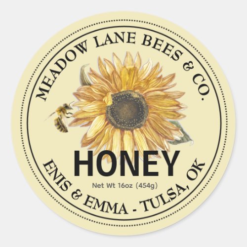 Yellow Honey Label with Sunflower and Honeybee