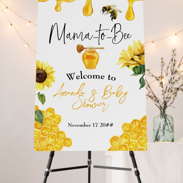 Yellow Honey Sunflower Bee Baby Shower Welcome Foam Board (In Situ (Stand))