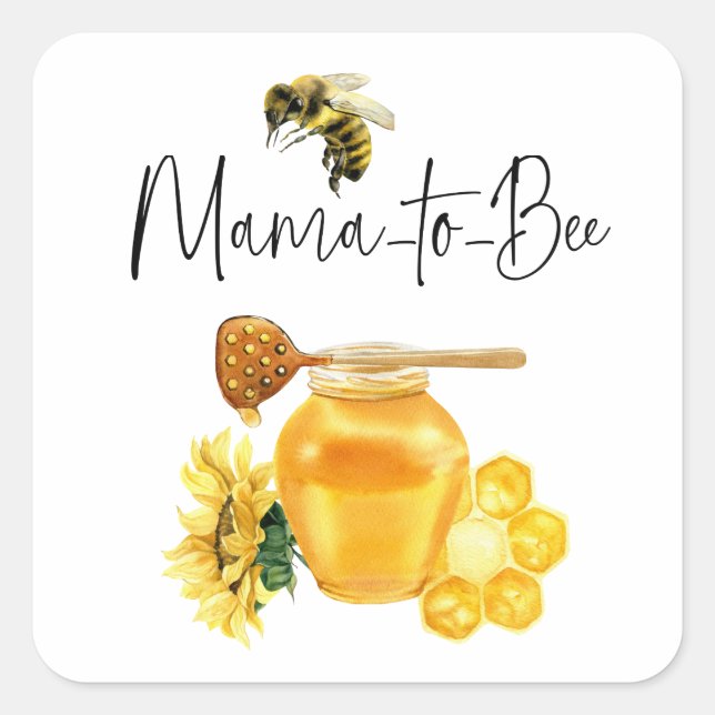 Yellow Honey Watercolor Sunflower Bee Baby Shower Square Sticker (Front)