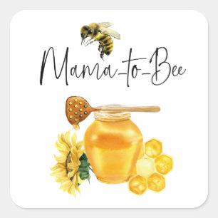 Yellow Honey Watercolor Sunflower Bee Baby Shower Square Sticker