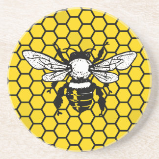 Yellow honeybee and honeycomb Sandstone Coaster