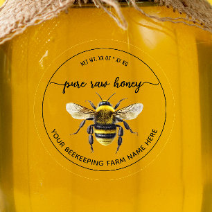 Yellow Honeybee Bee Clear Honey Jar Labels