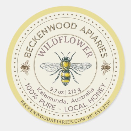 Yellow Honeybee Honey Label Beekeeper Apiary