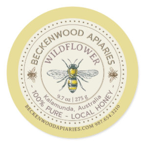 Yellow Honeybee Honey Label Beekeeper Apiary