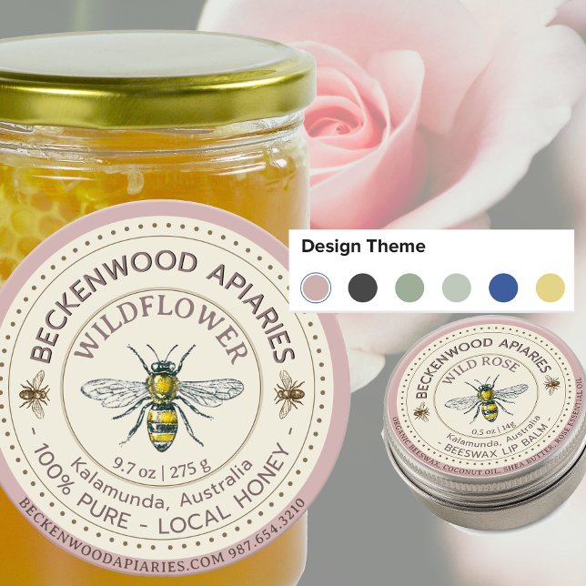 Yellow Honeybee Honey Label Beekeeper Rose Border (Creator Uploaded)