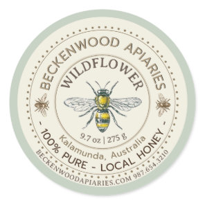 Yellow Honeybee Honey Label Beekeeper Sage Border