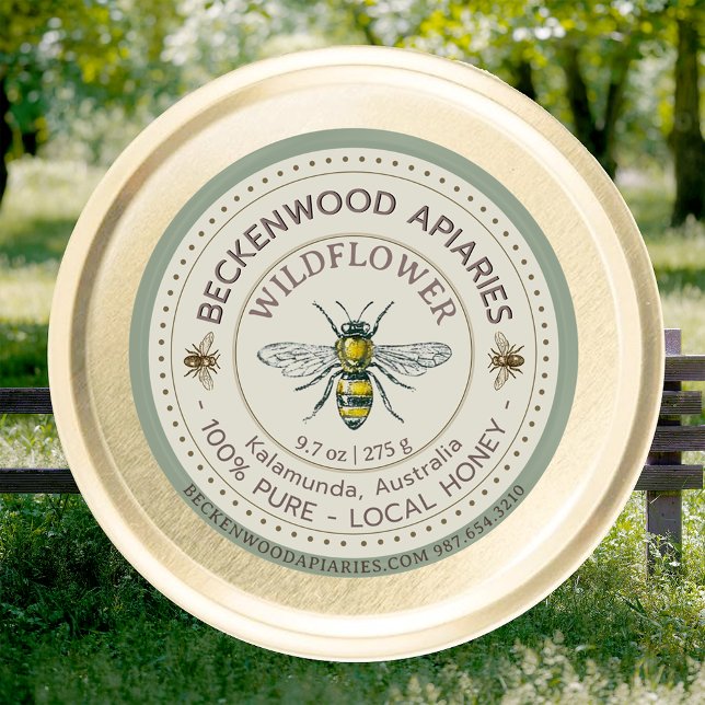 Yellow Honeybee Honey Label Beekeeper Sage Border (Creator Uploaded)