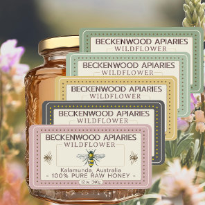 Yellow Honeybee Honey Label Forest Green Border