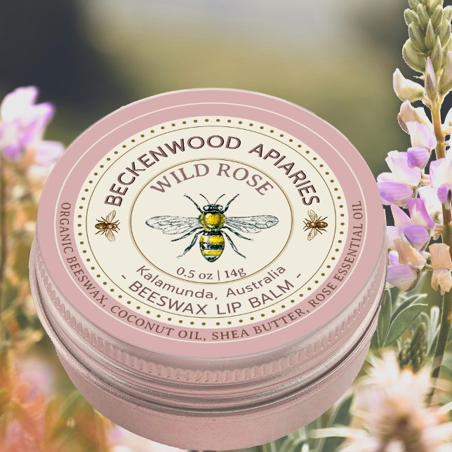 Yellow Honeybee Lip Balm Label Apiary Rose Border  (Creator Uploaded)