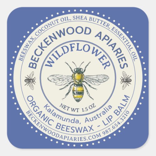 Yellow Honeybee LIP BALM Label Beekeeper Blue    