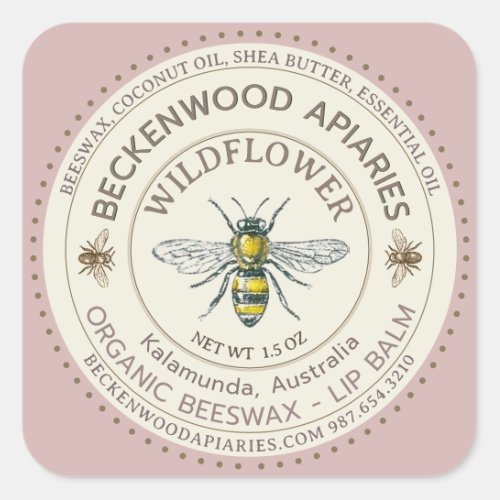 Yellow Honeybee LIP BALM Label Beekeeper Rose    