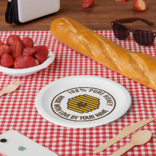 Yellow honeycomb beehive print paper party plates