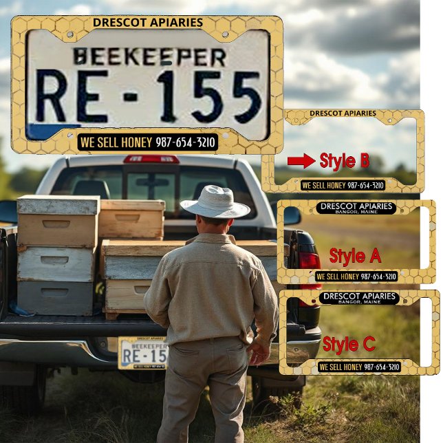 Yellow Honeycomb Beekeeper Honey Styles A&C License Plate Frame (Creator Uploaded)