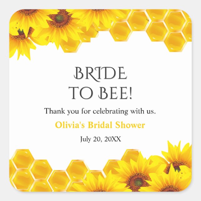 Yellow Honeycomb Bride to Bee Bridal Shower  Square Sticker (Front)