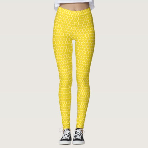 Yellow Honeycomb Geometric Pattern Leggings