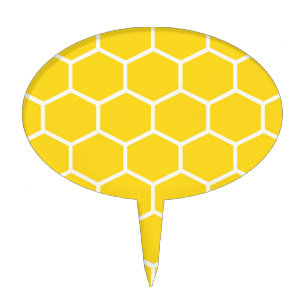 Yellow Honeycomb Geometric White Lines Bumblebee Cake Topper