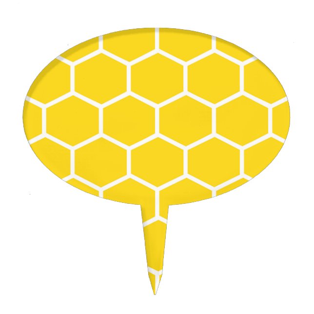Yellow Honeycomb Geometric White Lines Bumblebee Cake Topper (Front)