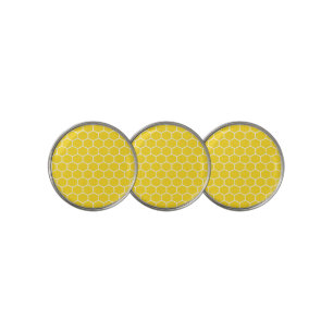 Yellow Honeycomb Geometric White Lines Bumblebee Golf Ball Marker