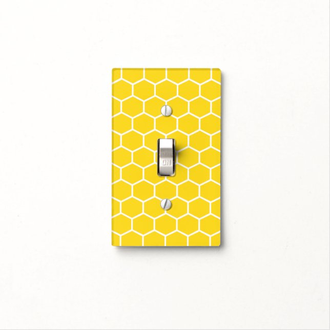 Yellow Honeycomb Geometric White Lines Bumblebee Light Switch Cover (In Situ)