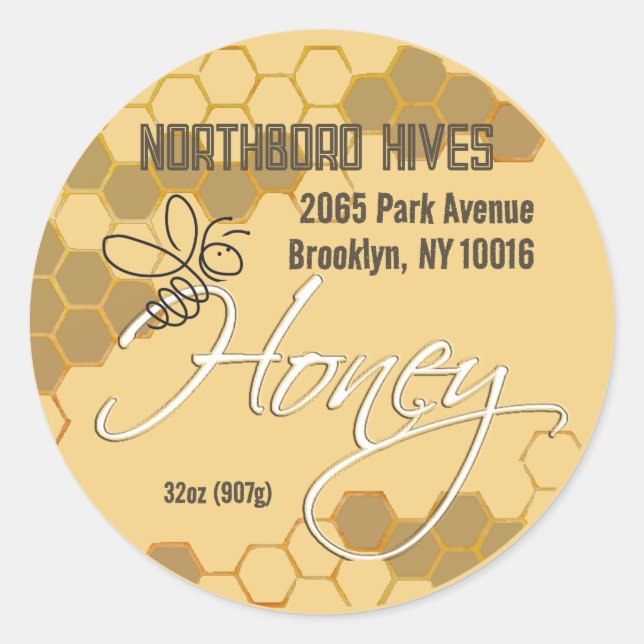 Yellow Honeycomb Honey Label with Honeybee (Front)