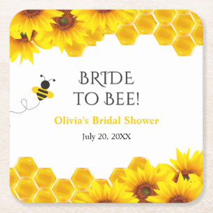 Yellow Honeycomb Meant to Bee Bridal Shower  Square Paper Coaster