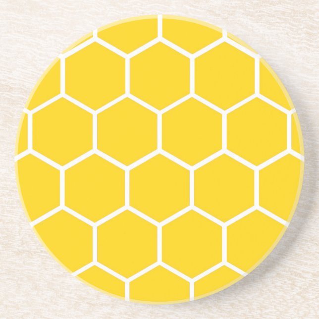 Yellow honeycomb pattern drink coaster (Front)