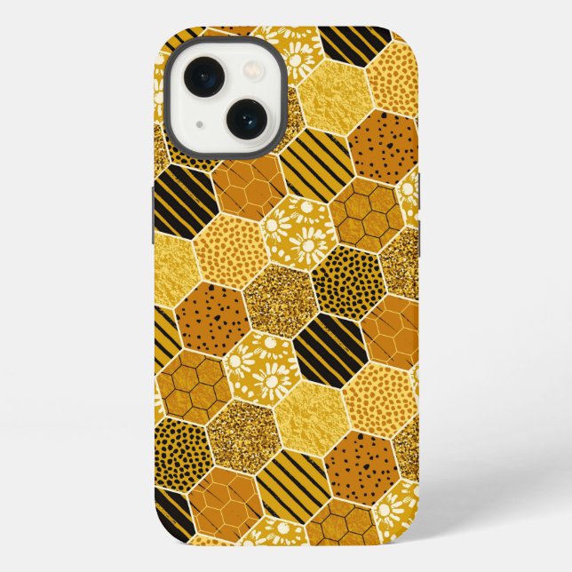 Yellow Honeycomb Pattern Iphone Case (Back)