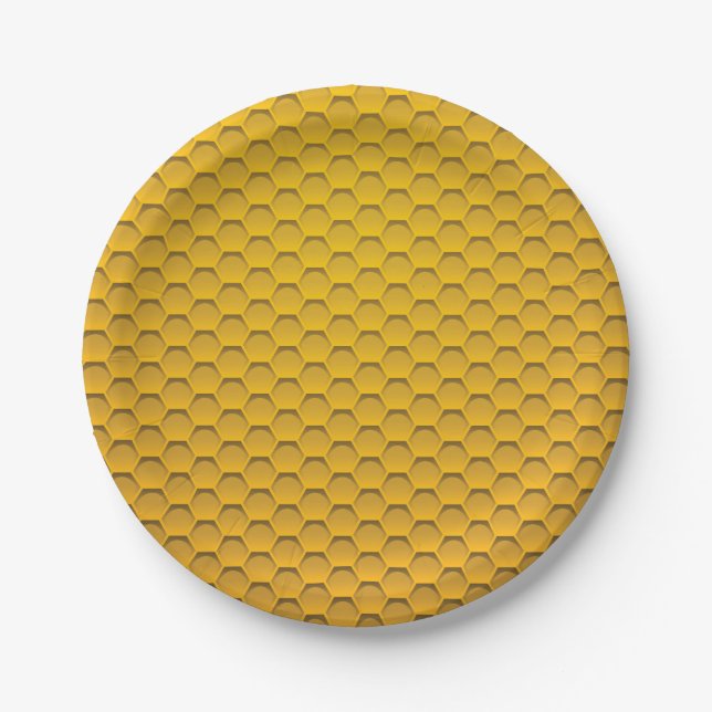 Yellow Honeycomb Pattern Paper Plates (Front)