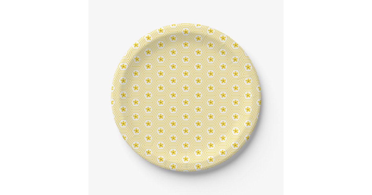 10pcs 7inch/18cm Disposable Paper Plates, Yellow Honeycomb & Little Bee  Pattern Plates For Various Themed Parties And Daily Use