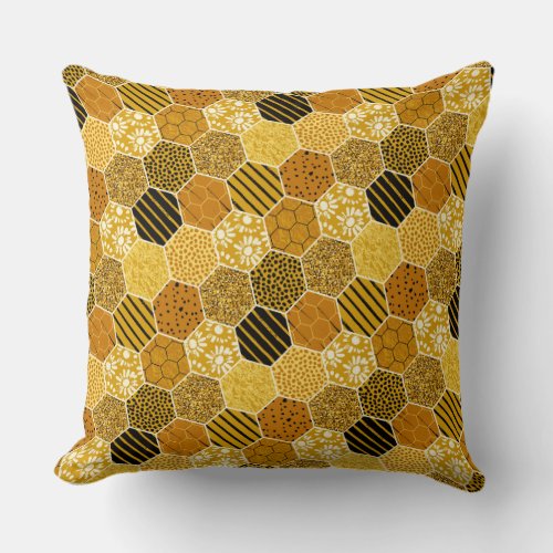 Yellow Honeycomb Pattern Throw Pillow